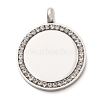 304 Stainless Steel Pendants, with Crystal Rhinestone, Flat Round Charms, Stamping Blank Tag, Stainless Steel Color, 37x29.5x7.5mm, Hole: 5mm(STAS-F362-02P)