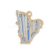 Alloy Enamel Pendants, Musical Instrument with Flower Charm, Golden, Harp, 24.5x20x1mm, Hole: 1.8mm(FIND-D276-01B-02)