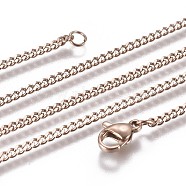 Ion Plating(IP) 304 Stainless Steel Curb Chain Necklaces, with Lobster Claw Clasp, Rose Gold, 21.65 inch(55cm)(X-NJEW-L162-01A-RG)
