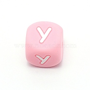 Silicone Alphabet Beads for Bracelet or Necklace Making, Letter Style, Pink Cube, Letter.Y, 12x12x12mm, Hole: 3mm(SIL-TAC001-01B-Y)
