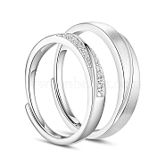 SHEGRACE Adjustable Frosted 925 Sterling Silver Couple Rings, with AAA Cubic Zirconia, Size 7 and Size 9, Platinum, 17mm and 19mm(JR245A)