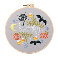 Halloween Themed DIY Embroidery Sets, Including Imitation Bamboo Embroidery Frame, Iron Pins, Embroidered Cloth, Cotton Colorful Embroidery Threads, Gainsboro, 30x30x0.05cm(DIY-P021-A01)