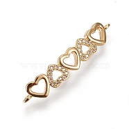 Brass Micro Pave Cubic Zirconia Links, Heart, Clear, Golden, 33x6x1.5mm, Hole: 1.2mm(ZIRC-F099-06G)
