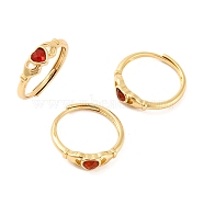 Hand with Heart Natural Carnelian Agate Adjustable Rings, Brass Ring for Women, Long-Lasting Plated, Lead Free & Cadmium Free, Inner Diameter: 18mm(RJEW-Q817-06G-02)