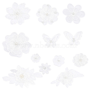 CHGCRAFT 12Pcs 12 Style Flower/Butterfly Polyester Embroidery Sew on Clothing Patches, with Plastic Imitation Beads, Organza Applique, Sewing Craft Decoration, Mixed Patterns, 34~130x34~100x0.5~2mm, 1pc/style(PATC-CA0001-10)