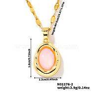 Elegant Oval Brass Pendant Necklaces, with Dapped Chain for Women, Pink, 15.75 inch(40cm)(SC8993-2)