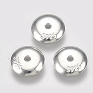 925 Sterling Silver Bead Caps, Apetalous, Carved 925, Flat Round, Silver, 7x1mm, Hole: 1mm, about 6mm inner diameter(STER-S002-31-7mm)