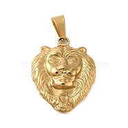 Ion Plating(IP) 304 Stainless Steel Pendants, Lion Charm, Golden, 25x20x3.5mm, Hole: 6x3.5mm(STAS-C103-32G)