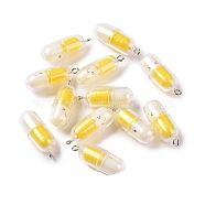 Translucent Plastic Pendants, Pill Capsule Charm, with Platinum Tone Iron Loops, Yellow, 29x10.5mm, Hole: 2mm(KY-L006-29B)