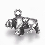 304 Stainless Steel Pendants, Bear, Antique Silver, 12x16x5mm, Hole: 1.5mm(STAS-O101-31AS)
