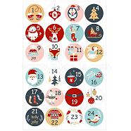 Christmas PVC Plastic Sticker Labels, Self-adhesion, for Suitcase, Skateboard, Refrigerator, Helmet, Mobile Phone Shell, Round, Number 1~24 Pattern, Mixed Color, 45mm,  Sheet: 31x20mm, 24pcs/sheet(STIC-PW0003-54H)
