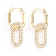 Brass Micro Pave Cubic Zirconia Huggie Hoop Earrings, Long-Lasting Plated, Oval, Clear, 10 Gauge, 38mm, Pin: 0.8mm(EJEW-G274-09G-02)