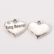 Wedding Theme Antique Silver Tone Tibetan Style Heart with Ring Bearer Rhinestone Charms, Cadmium Free & Lead Free, Crystal, 14x16x3mm, Hole: 2mm(TIBEP-N005-15C)