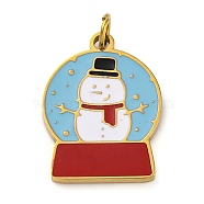 Christmas Theme Ion Plating(IP) 304 Stainless Steel Enamel Pendants, with Jump Ring, Manual Polishing, Real 18K Gold Plated, Snowman, 16.5x12x1.5mm, Hole: 2.5mm(STAS-Z104-01G-02)