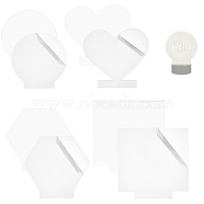 CRASPIRE 8Pcs 4 Style Acrylic Sheet, Casting Light Board, Hexagon & Heart & Flat Round & Rectangle, Clear, 12.4~17.8x11.9~15x0.2cm, 2pcs/style(DIY-CP0008-08)
