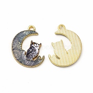 Alloy Printed Pendants, Cadmium Free & Nickel Free & Lead Free, Moon With Owl, Slate Gray, 20.5x16x1.5mm, Hole: 1.5mm(PALLOY-D581-04H)