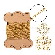 DIY Jewelry Making Kits, 5m Vacuum Plating 304 Stainless Steel Extend Curb Chains, 50Pcs 304 Stainless Steel Open Jump Rings and 30Pcs Lobster Claw Clasps, Golden, Chains: 4.8~5m/set(DIY-LS0003-60)