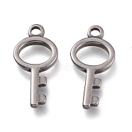 304 Stainless Steel Pendants, Key, Stainless Steel Color, 19.5x9.5x2mm, Hole: 1.8mm(STAS-F263-13P)