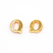 Alloy Slide Charms, with Crystal Rhinestone and Initial Letter A~Z, Letter.Q, Q: 11.5x11x4mm, Hole: 1.5x8mm(PALLOY-TAC0012-21Q)