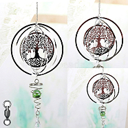Stainless Steel Wind Chines, Outdoor, Home Hanging Decoration with Yellow Green Glass Beads, Stainless Steel Color, Tree of Life Pattern, 500x145mm(DJEW-PW0002-15E)