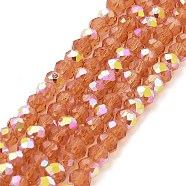 Baking Painted Transparent Glass Beads Strands, Imitation Opalite, Faceted, AB Color Plated, Round, Coral, 4.5x4mm, Hole: 0.9mm, about 117~118pcs/strand, 17.13~17.32''(43.5~44cm)(DGLA-A034-J4mm-B01)
