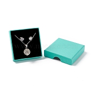 Paper with Sponge Mat Necklace Boxes, Square, Turquoise, 7x7x1.65cm, Inner Diameter: 6.3x6.3x1cm(OBOX-G018-01A-04)