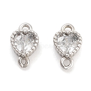 Brass Pave Clear Cubic Zirconia Connector Charms, Heart Links, Platinum, 8x5x2.5mm, Hole: 0.9mm(KK-P271-35P)