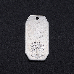 201 Stainless Steel Pendants, Rectangle with Tree, Stainless Steel Color, 24x12x1mm, Hole: 1.2mm(STAS-S105-T787)