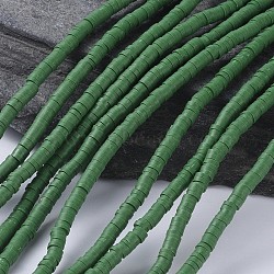 Flat Round Handmade Polymer Clay Bead Spacers, Dark Sea Green, 4x1mm, Hole: 1mm, about 380~400pcs/strand, 17.7 inch(CLAY-R067-4.0mm-46)