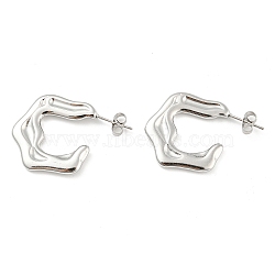 Non-Tarnish 304 Stainless Steel Twist Ring Stud Earrings, Half Hoop Earrings, Stainless Steel Color, 27x3x24mm(EJEW-I290-01P)