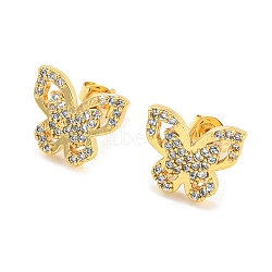 Butterfly Shape Rack Plating Brass Micro Pave Cubic Zirconia Stud Earrings, Long-Lasting Plated, Cadmium Free & Lead Free, Real 18K Gold Plated, 9.5x11.5mm(EJEW-P240-04G)