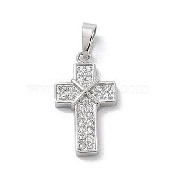 Ion Plating(IP) 304 Stainless Steel Micro Pave Cubic Zirconia Pendants, Cross Charms, Stainless Steel Color, 17.5x10x2.5mm, Hole: 4x2.5mm(STAS-Z107-08P-13)