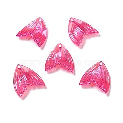 UV Plating Rainbow Iridescent Transparent Acrylic Pendants, Fishtail Charm, Fuchsia, 27x25.7x5mm, Hole: 1.6mm(PACR-M002-09E)