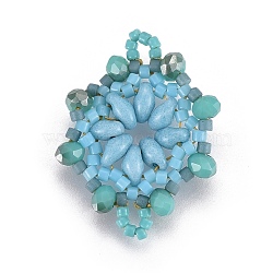 MIYUKI & TOHO Handmade Japanese Seed Beads Links, Loom Pattern, Flower, Light Blue, 24~25.6x19~19.2x3.2~3.6mm, Hole: 1.5~1.6mm(SEED-E004-H26)