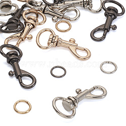 15Pcs 6 Colors Alloy Swivel Snap Hook Clasps, with 15Pcs 3 Colors Open Jump Ring, Mixed Color, Swivel Clasps: 38x17x8mm, hole: 6x12.5mm, Ring: a11x1.5mm, 5pcs/color(FIND-TA0003-79)