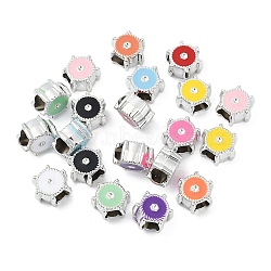 CCB Plastic European Beads, Large Hole Beads, with Enamel, Platinum, Flat Round, Mixed Color, 11.5x10.5x6.5mm, Hole: 4.5~4.5mm(CCB-D278-01)