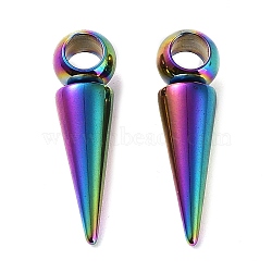 Ion Plating(IP)  201 Stainless Steel Pendants, Cone Charm, Rainbow Color, 21x5.5~6mm, Hole: 3.2mm(STAS-M323-28RC-1)