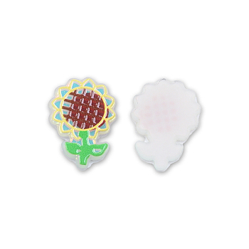 Plate Acrylic Cabochons, with Printed Sunflower, Salmon, 24.5x18x2.5mm