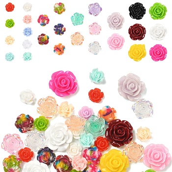 50Pcs 5 Styles Resin Cabochons, Rose Flower, Mixed Color, 11~20x5~9mm, 10pcs/style