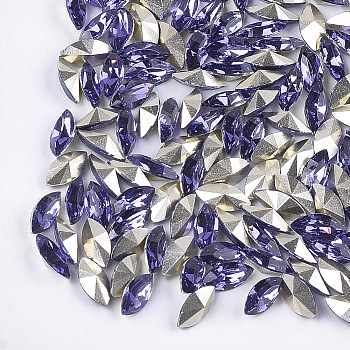 Pointed Back Resin Rhinestone Cabochons, Back Plated, Faceted, Horse Eye, Tanzanite, 7.5~8x3.5~4x2.5~3mm, about 2100pcs/bag