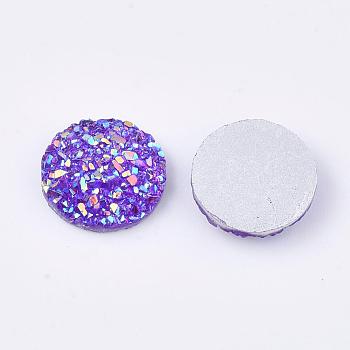 Resin Cabochons, Imitation Druzy Agate, Flat Round, AB Color Plated, Blue Violet, 12x3mm