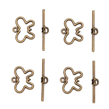 Tibetan Style Alloy Toggle Clasps, Butterfly, Lead Free and Cadmium Free, Antique Bronze, 17x20mm, Hole: 2mm