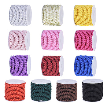 Olycraft Polyester Cord, Twisted Cord, for Home Decorate, Upholstery, Curtain Tieback, Honor Cord, Mixed Color, 3mm, about 5m/roll, 13rolls/set
