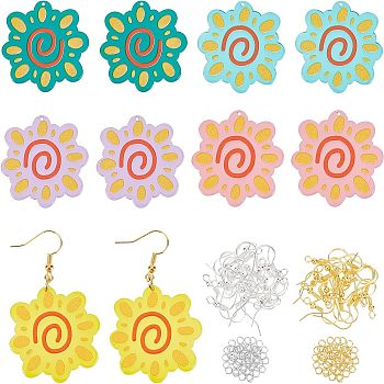 Olycraft 3D Printed Sunflower Charm Dangle Earring Making Kit for Girl Women, Including Acrylic Pendants, Brass Earring Hooks & Jump Rings, Mixed Color, Pendants: 20pcs/set