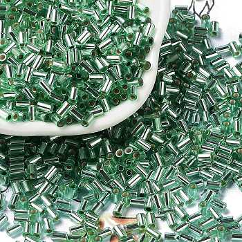 Baking Paint Glass Round Bugle Beads, Silver Lined, Tube, Medium Sea Green, 3.5~3.8x2~2.5mm, Hole: 1.2mm