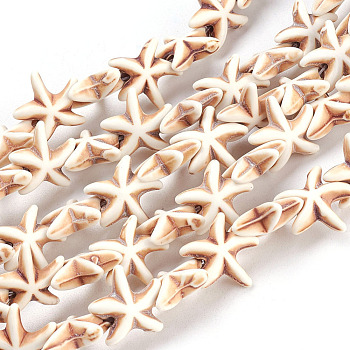 Gemstone Beads Strands, Synthetical Turquoise, Starfish/Sea Stars, Beige, 15x15x5.5mm, Hole: 1.5mm, about 36~38pcs/strand, 14.56 inch~15.15 inch