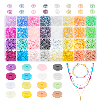 Elite Beads Jewelry Making Finding Kit, Including Round Glass Seed & Handmade Polymer Clay Disc/Heishi Beads, Mixed Color, 244g/box