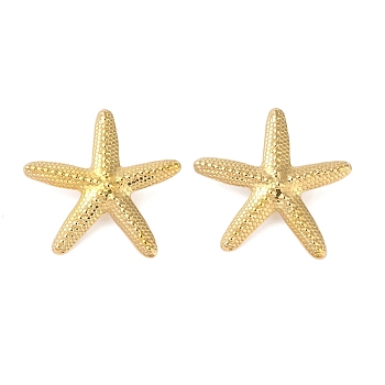 304 Stainless Steel Stud Earrings for Women, Starfish, Real 18K Gold Plated, 48x50mm