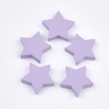 Painted Wooden Cabochons, Star, Lilac, 19.5x20.5x5mm