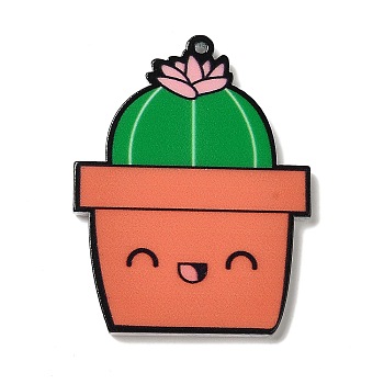 Opaque Resin Pendants, Cartoon Charms, Tomato Color, Cactus, 45x35x2mm, Hole: 1.5mm